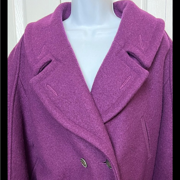 GEIGER Pea Coat Austria Boiled Wool Double Breasted Plum Purple Collar Winter - Picture 5 of 6